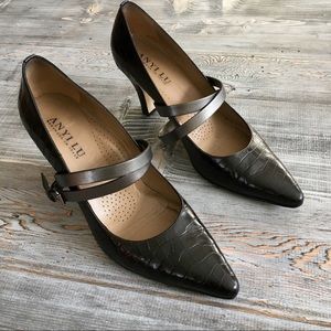 Anyi Lu leather crocodile pumps w/ straps